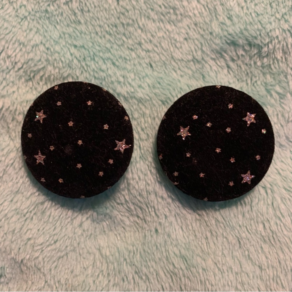 Black with Silver Stars Button Style clip on earrings stamped Mila